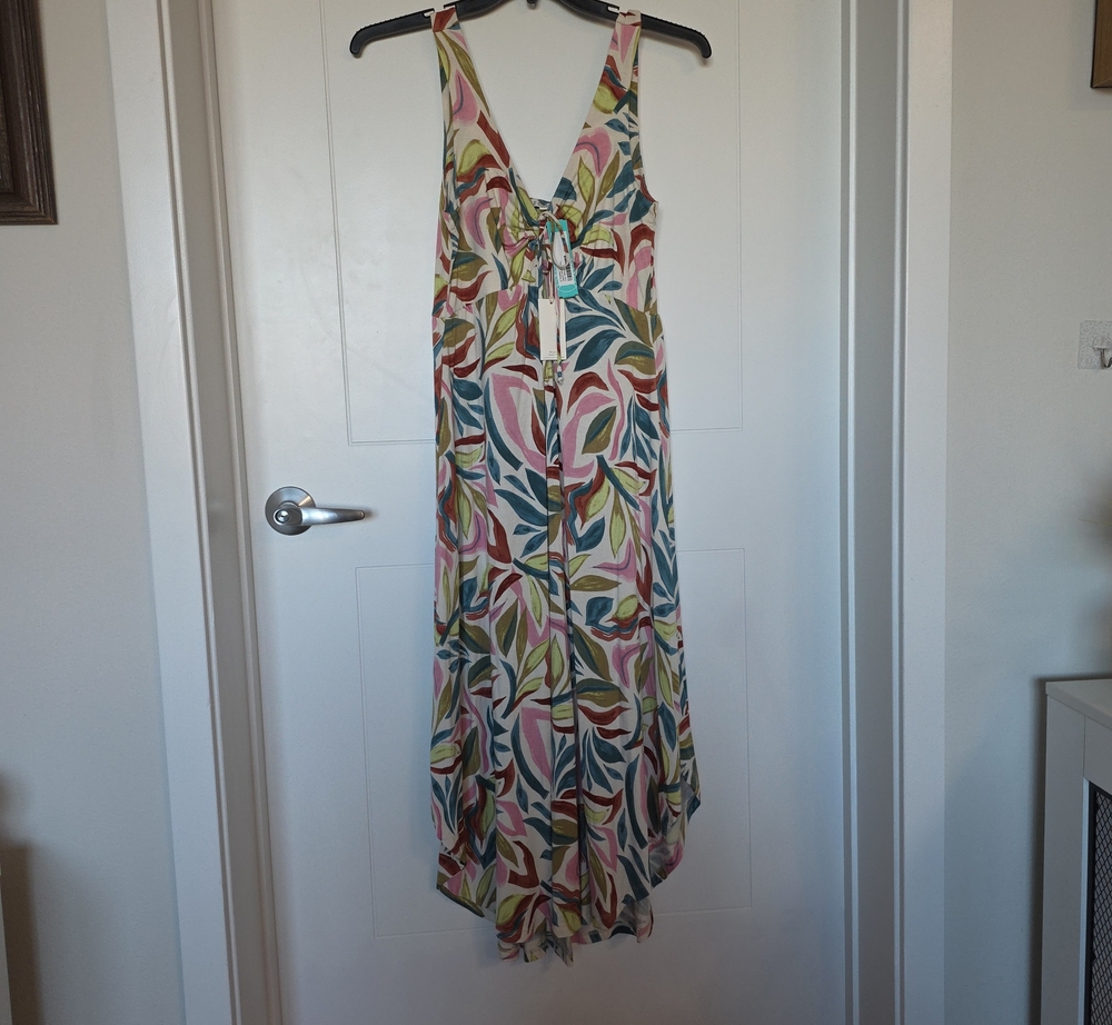Z Supply Multicolor Leaf-Print Tie-Front Maxi Dress